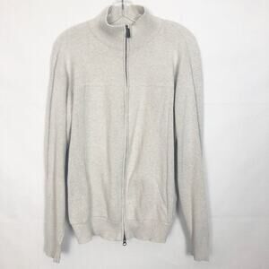 Norm Thompson Full Zip Cotton Ribbed Cream Sweater Size Medium